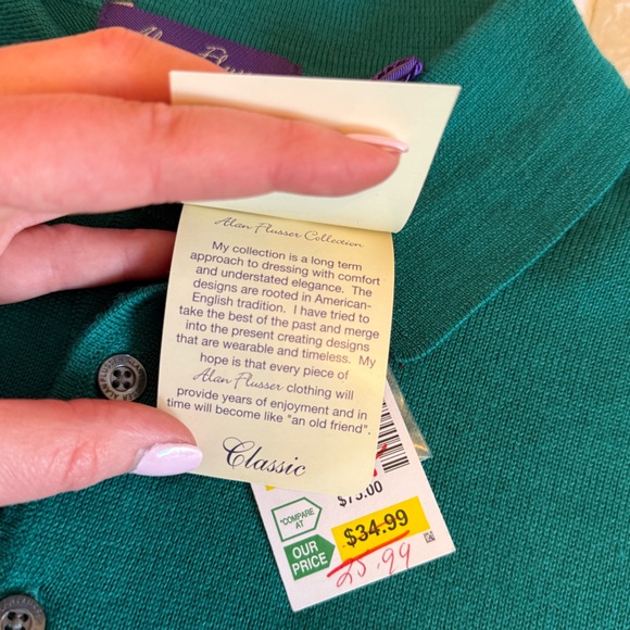 Alan Flusser Teal Merino Wool Long-Sleeve Polo Sweater – Size M - Picture 5 of 12